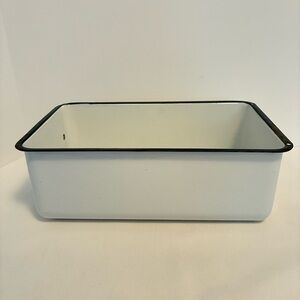 White & Black Enamelware Vintage Rectangular Refrigerator Pan